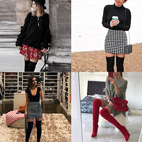 Aosphiraylian Women's Thigh High Boots Sexy High Stiletto Heeled Surgical Stretch Faux Suede Pointed Toe Side Zip Fashion Over The Knee Bootie #TOP1