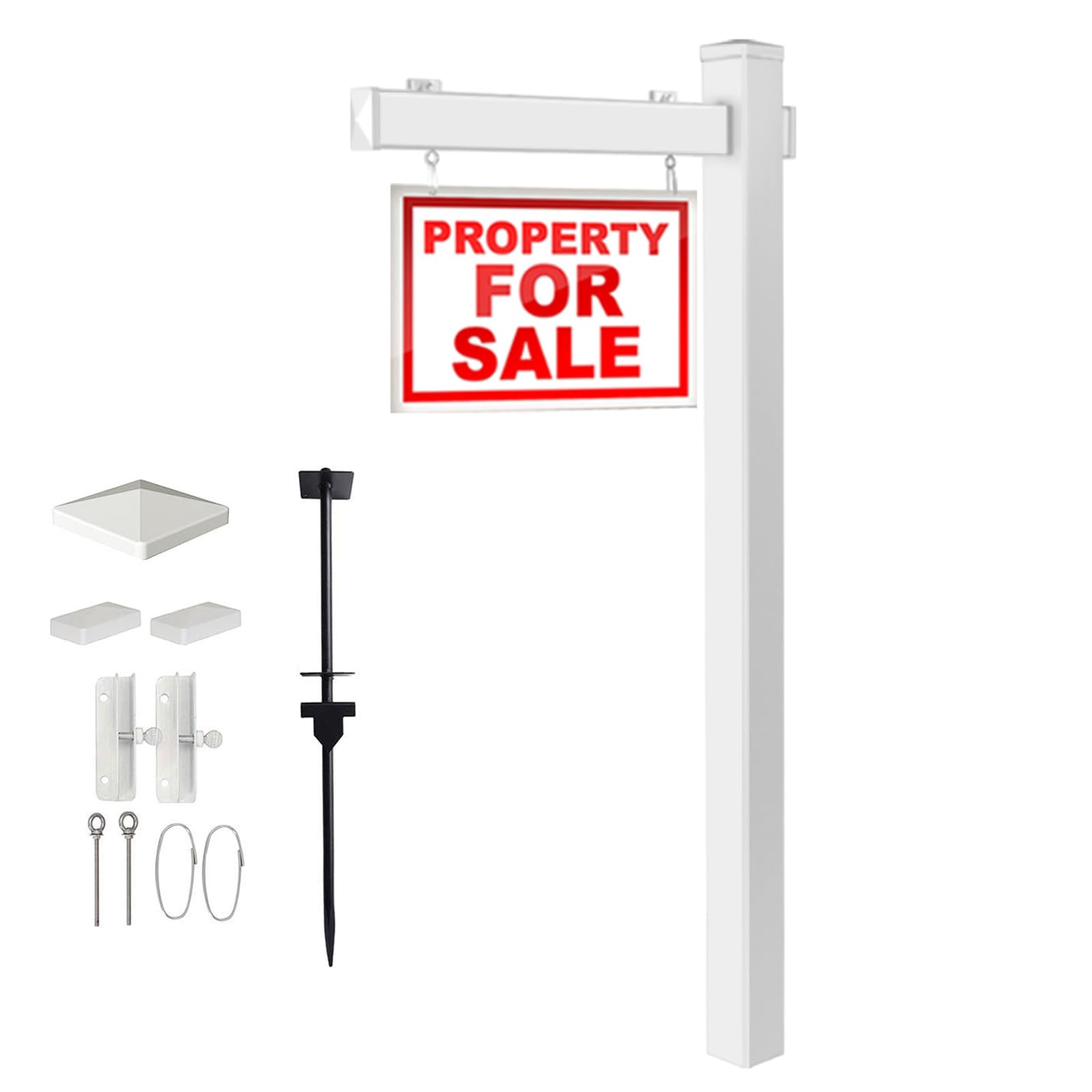 GiantexUK 6FT Real Estate Sign Post, UPVC Realtor Yard Sign Post Holder with Stake, Commercial Open House Home Sale Stand Post, 36" Arm Holds Up to 24" Sign, No Sign