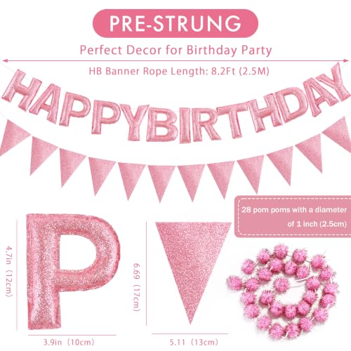 Image of CANREVEL 3 PCS Pre-Strung 3D Happy Birthday Banner Decorations, Pink