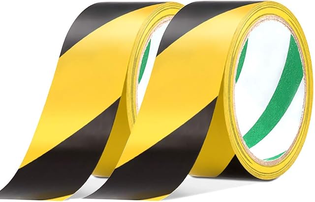 Safety Tapes 2 Pack 48mmX20m Black & Yellow Self Adhesive Hazard Warning Tape