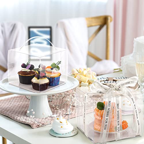 Tatuo 40 Pcs Clear Cake Box With Stickers Transparent Bakery Boxes With Handle 6 X 6 X 5 Inch Treat Box For Cake, Bakery Packaging Carriers Bakery Take Out Containers For Cookie Candy Wedding Party #TOP4