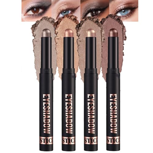 4PCS Soft Creamy Eyeshadow Stick Set - Waterproof & Pigmented Shimmer Makeup Crayons for Long Lasting Glitter Eye Looks - Blendable Shadow Pencil Kit for Natural to Glam Makeup & Prime Eyes