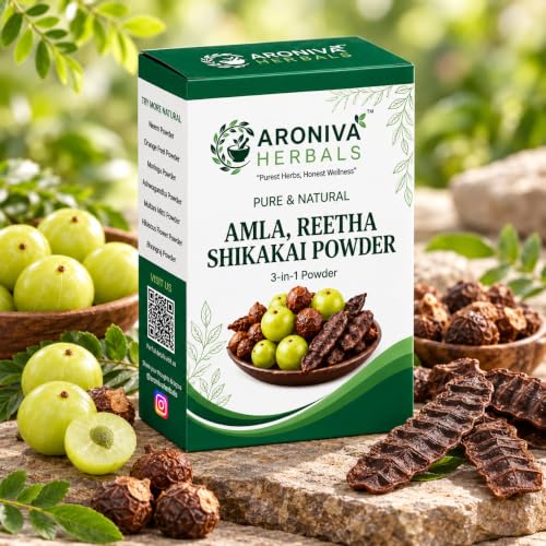 Image of Aroniva Herbals 100% Organic Amla Reetha Shikakai 3-in-1 Hair Wash Powder (200g) | Natural Herbal Shampoo Alternative for Hair Fall Control, Anti-Dandruff & Scalp Care