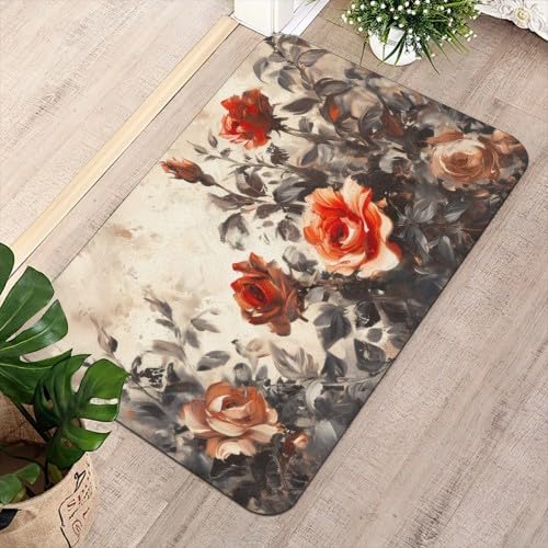 ENSFTF Bath Mat-Vintage Rose Pattern, Bathroom Rugs Rubber Non-Slip Thin Bathroom Mat Absorbent Quick Dry Bath Rug for Floor KitchenEntry Bathmat Shower Rug