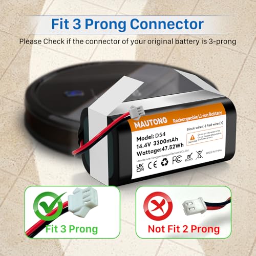Image of Replacement Battery for Eufy RoboVac 11S, 11 11C 11S Plus 11S MAX 12 15C 15C MAX 15T 25C 30C G10 Hybrid G30 Edge R500 R450, Compatible with Ecovacs Deebot N79 N79S N95 DN622(3-Prong Connector)