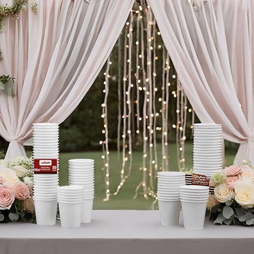 Image of Paper Cups 50 Pcs, Disposable Cups, 150 ML Hot & Cold Beverage Tea, Cofee, Water Cups for Parties, Events, Offices, and Homes, White