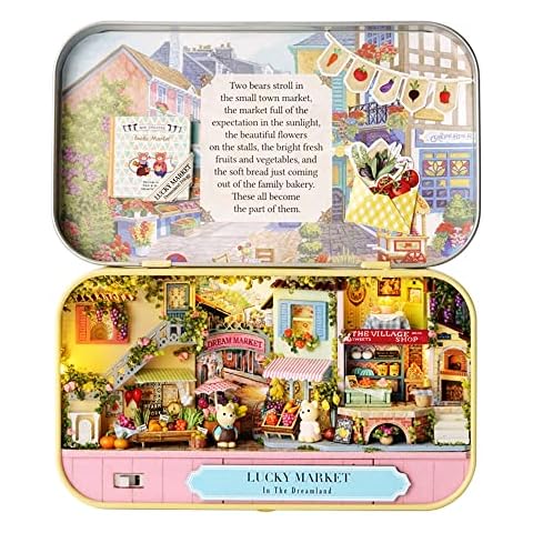 Kisoy Dollhouse Miniature with Furniture Kit, Handmade DIY House Model for Teens Adult Gift (Lucky Market) Cover
