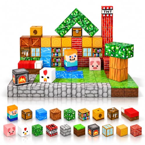 Image of Kidology 100 Pcs Magnetic Building Blocks Set | Creative Construction Tiles for Village Building | STEM Learning Toy for Kids | Imaginative Building, Pretend Play and Sensory Activity | Return Gift