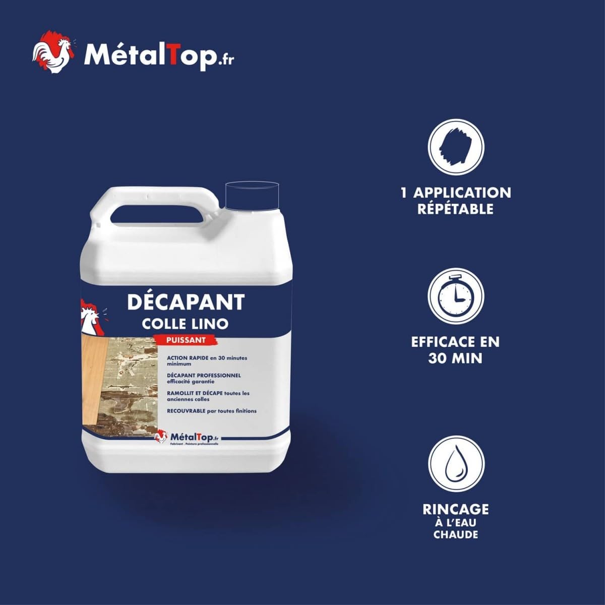 Metaltop Decapant Colle Lino - 1 L Efficace sur colles tenaces lino, PVC et vinyle, spécial sols béton et carrelage.