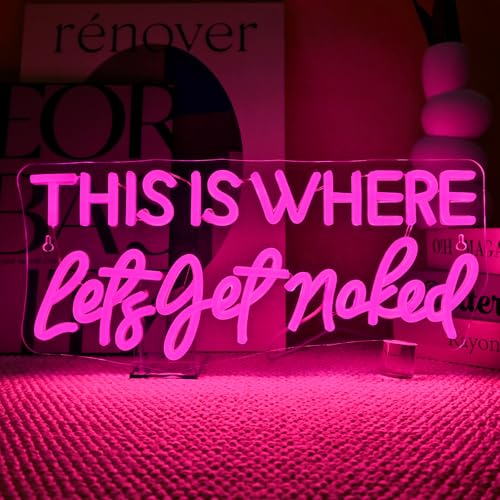 Image of Let's Get Naked Pink Neon Sign Bathroom Led Sign Get Naked Wall Neon Light for Home Pink Bathroom Wall Decor Girl Teenager Funny Housewarming Gift Her