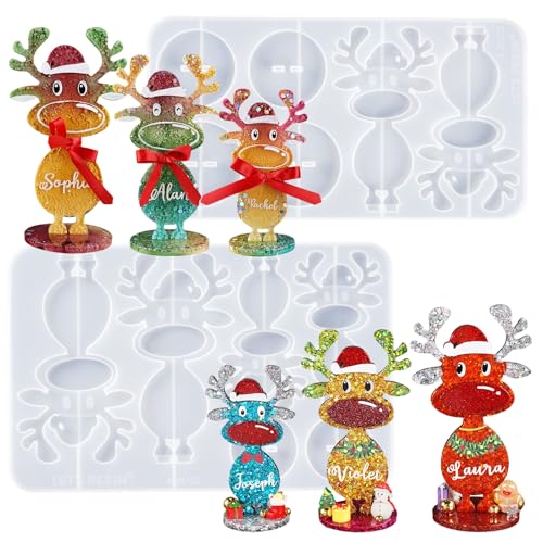 LETS RESIN Christmas Resin Molds Silicone 3 Sizes Standing Reindeer Silicone Resin Molds Christmas Ornament Resin Molds for Family Christmas Decoration Gifts Table Place Names Winter Parties