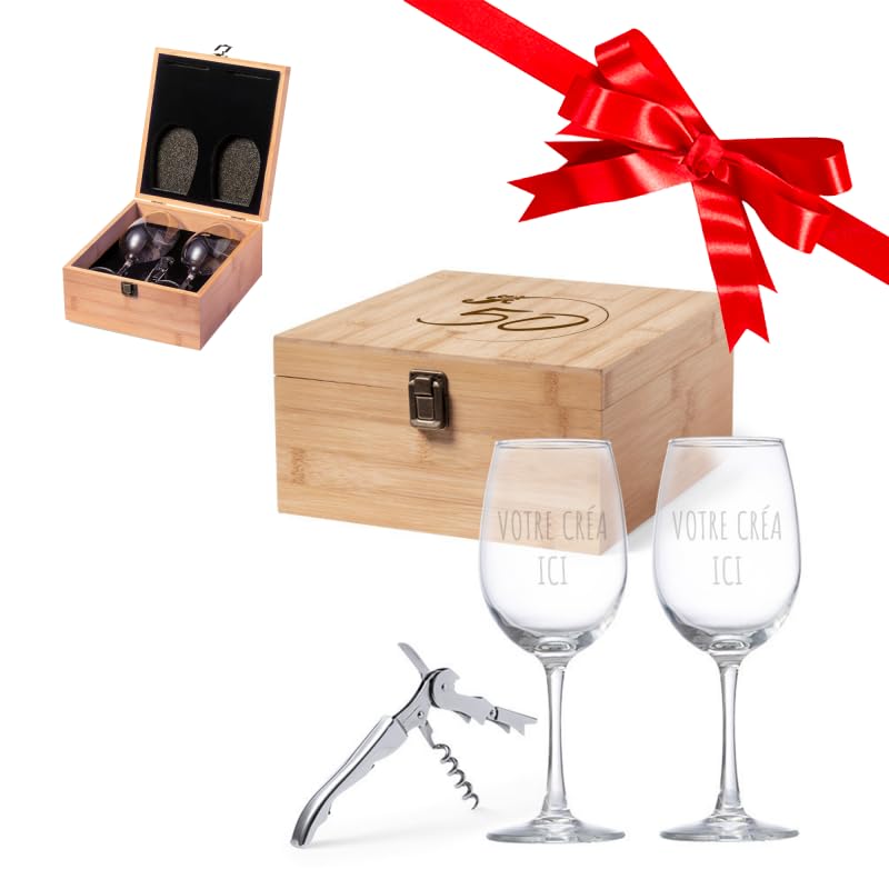 Mabouteille® - Cofanetto per vino con 2 bicchieri da vino e cavatappi