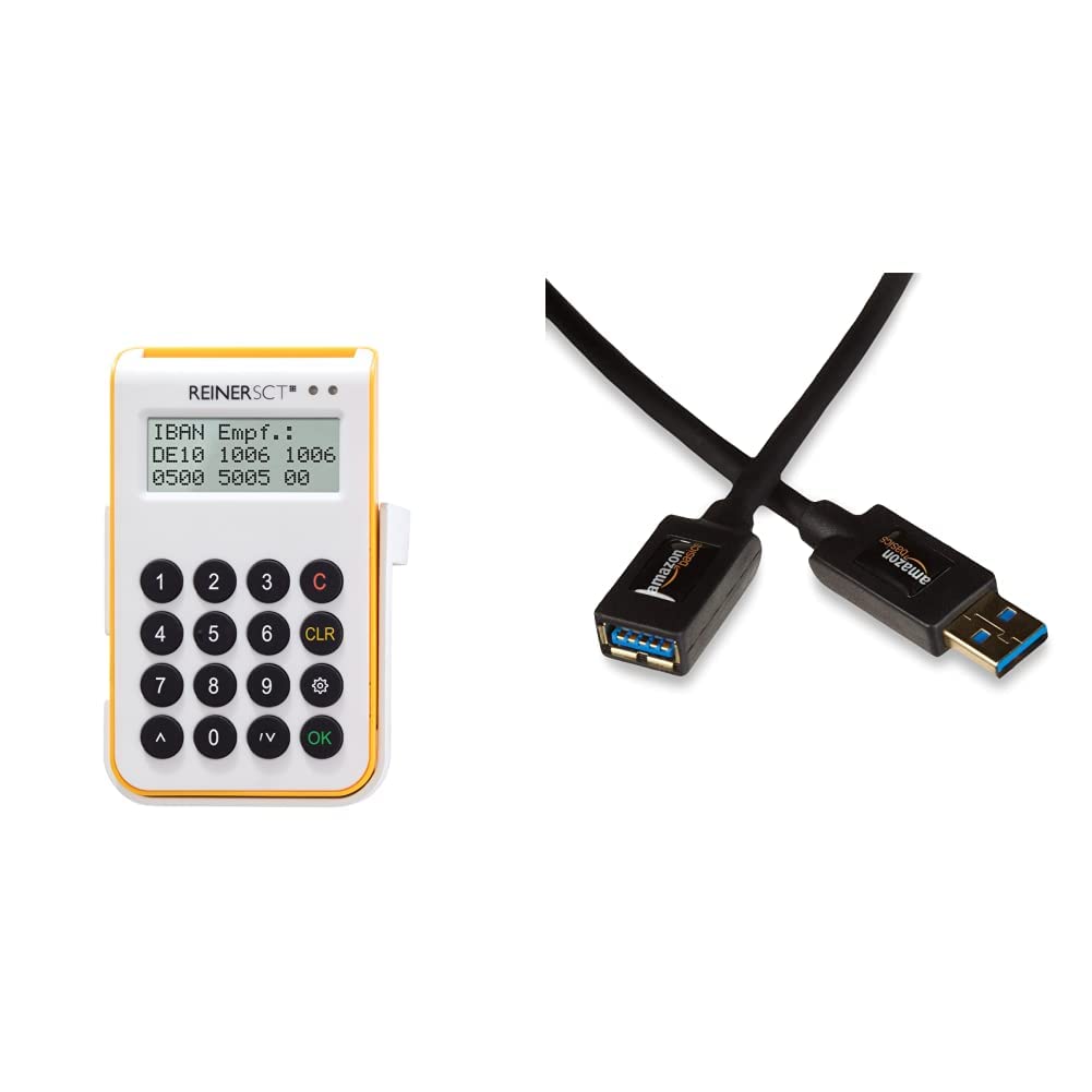 REINER SCT cyberJack one Chipkartenleser und TAN-Generator für sicheres Online-Banking mit USB-Funktion & Amazon Basics USB 3.0-Verlängerungskabel A-Stecker auf A-Buchse, 2 m