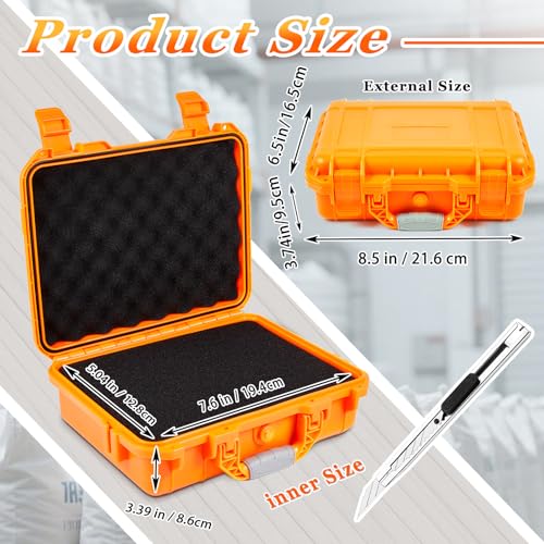 Image of Relaxweex 1 Pcs Waterproof Hard Case with DIY Customizable Foam Insert Portable Protective Case with Knife for Camera Drones Equipments Tools Test Instruments(Orange,8.5 x 6.5 x 3.7 Inch)