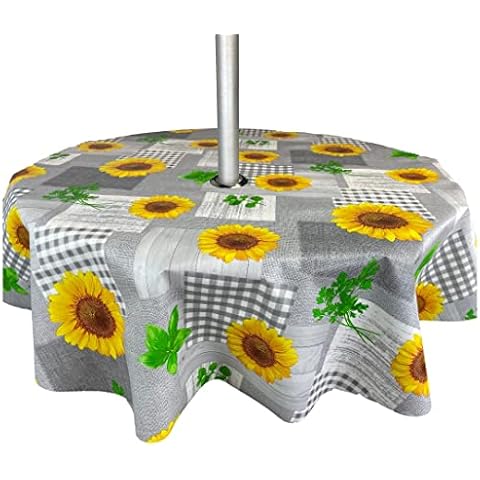 Karina Home Round Garden Tablecloth with Parasol Hole Cover