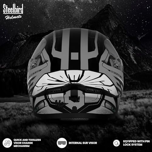 Image of Steelbird SBA-20 Strange ISI Certified Flip-Up Graphic Helmet for Men with Inner Silver Sunshield