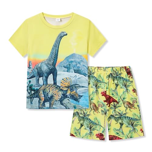 Image of Ayzozuy Boy Clothes Colorblock Top + Drawstring Waist Shorts 2 Pieces Kid Summer Outfits Set