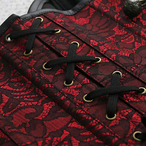 Charmian Women's Steampunk Gothic Retro Jacquard Steel Boned Strapless Brocade Overbust Corset With Chains Red Medium #TOP5