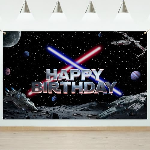 Space Galaxy Birthday Backdrop Outer Space Warship Battle Party Decorations