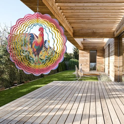 Image of Eandisom Wind Spinners Outdoor Chicken - Birthday Gifts for Women Mom Grandma, Rooster Deocr Hanging Wind Spinner 12 inch 3D Wind Sculptures for Garden Decor for Outside, Patio, Yard, Outdoor