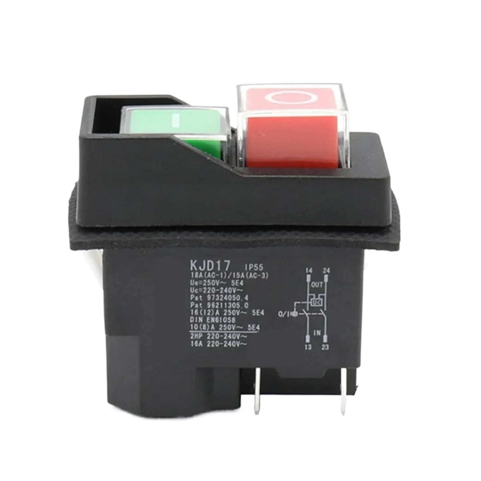 KJD17 - Interruptores de botón de arranque electromagnético for herramientas de jardinería, equipo de maquinaria, interruptor de seguridad impermeable, 16 A, CA 250 V