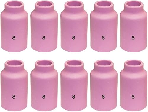 WeldingCity Paquete de 10 vasos de cerámica con lente de gas de alúmina 54N14 (#8, 12") para soplete de soldadura TIG Serie 17, 18 y 26 de Weldcraft