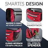 PAWZONE Futterbeutel Hunde - Leckerlibeutel für Hunde - Bauchtasche für Hunde Zubehör - Leckerlitasche für Hunde - Inkl. Reflektorband & Zusatzgurt für Flexileine (Feuerrot)