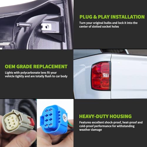 Image of MOCW Right Tail Light Compatible with 2014-2018 Chevrolet Silverado 1500 2500 HD 3500HD, GMC Sierra 3500 HD Taillight Brake Lamps Halogen Bulb and Harness Included, Right Passenger Side