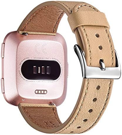 WFEAGL for Fitbit Versa Bands, Top Grain Leather Band Replacement Strap for Fitbit Versa/Versa 2 /Versa Lite/Versa SE Fitness Smart Watch (Camel Band+Silver Buckle)