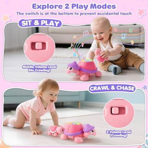 BAYSING Montessori Musical Turtle Toy for 1 Year Old: Light-Up Crawling Set with Baby Einstein Aquarium Design, Sensory Play for 0-12 Months, Ideal Christmas/Birthday Gift for Baby Boys & Girls by BAYSING - Used condition - Image 4
