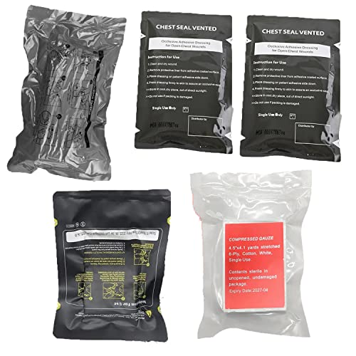 Kit de primeros auxilios para trauma con vendaje israelí, sello de pecho para detener el sangrado de bala, gasa para control de sangrado severo, esencial para acampar militar y senderismo