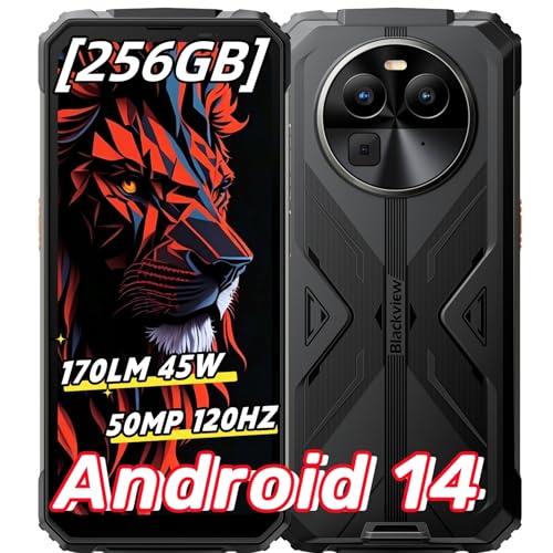 Blackview Android 14 BV8100 Movil Resistente 24GB+256GB/1TB, 170LM Dual Flashlights Rugged Smartphone, 6.5' 2.4K FHD+ 120Hz Display 8800mAh 45W Telefono Movil Irrompible 50MP+32MP/Helio G99/NFC/GPS