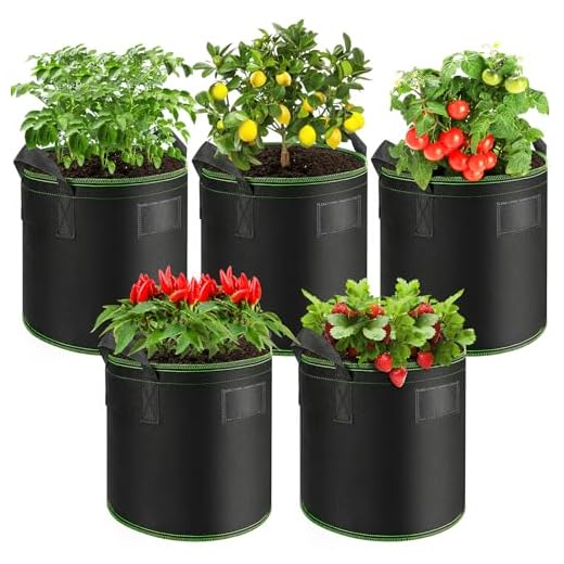 Enbagold Pflanzsack 5 Stück 15L Pflanzsäcke für Tomaten, Pflanzsack aus Vliesstoff, Garten Gewächshaus Pflanzbeutel Pflanztopf, Pflanztasche mit Griffe für Kartoffeln, Tomaten, Erdbeeren