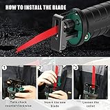 HYCHIKA Cordless Reciprocating Saw, 18V Brushless Electric Saws, 0-2800SPM Variable Speed Electric Saw with 2x2000mAh Batteries, 2 PCS Saw Blades, Fast Charger, LED Light,for Wood Metal PVC Cutting - Image 4