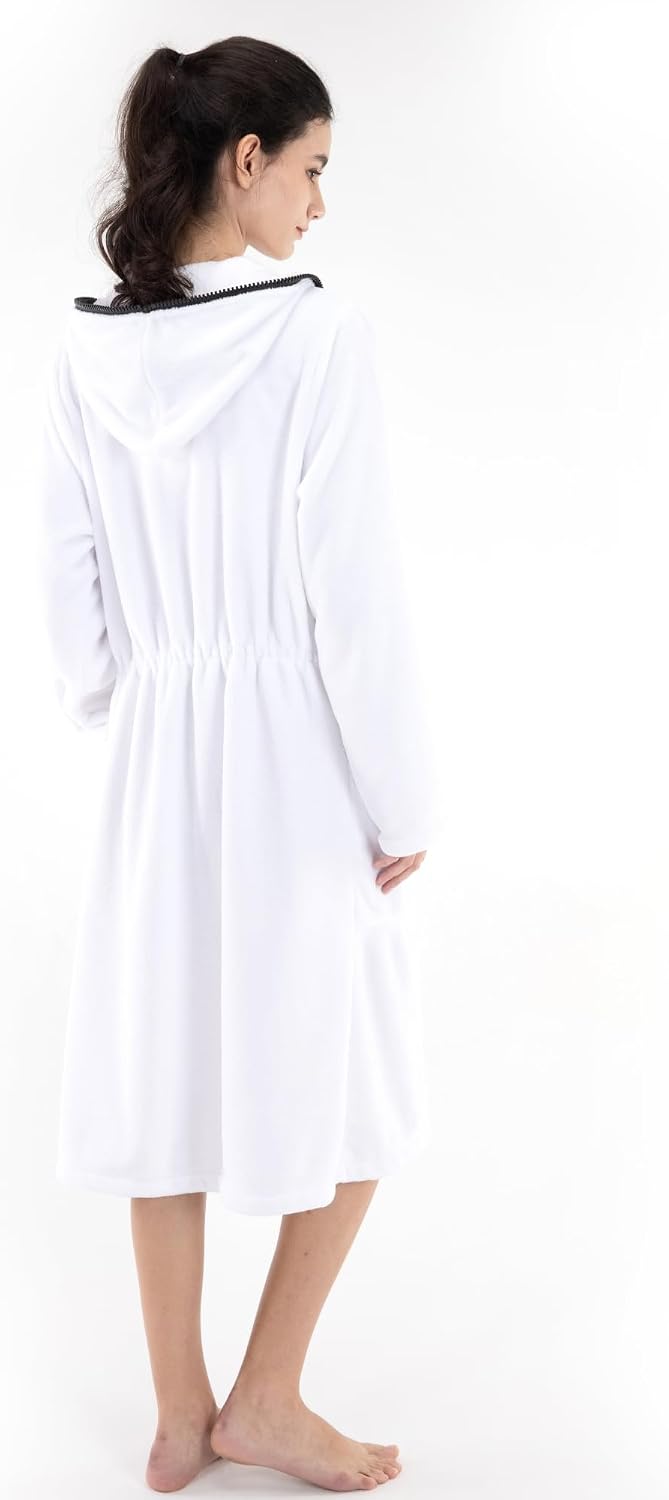 COSUSKET Women's Bathrobe, Zipper Sleepwear Nightgowns Fleece Long Sleeve Zip up Hooded Robes with Pockets House Coat