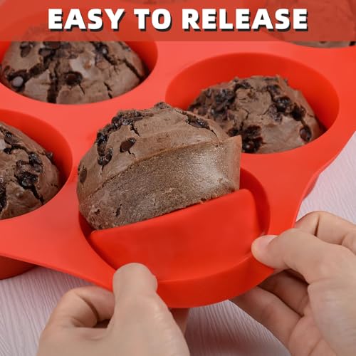 Image of Jumbo Muffin Pan, 3.5 Inch Large Muffin Pan 6 Cup Silicone Jumbo Cupcake Tin for Baking Food Grade Silicone Mold Non Stick