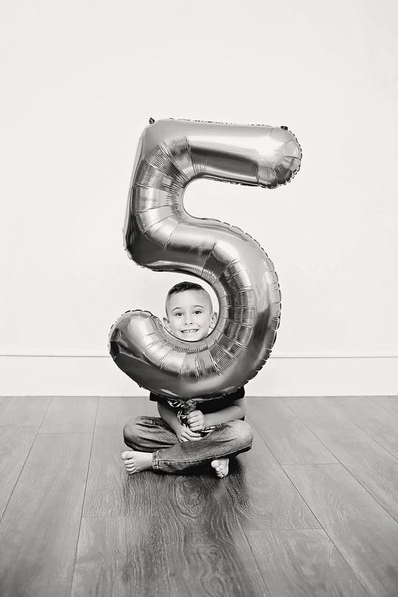 Image of Silver 5 Balloon, Number Balloons 40 Inch, 5th Birthday Balloon Decorations, Silver Party Supplies, 5 Number Balloons, Number 5 Balloon