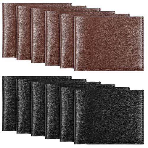 12 Pieces Wallet for Men, Bifold Wallets Bulk for DIY Engraving, PU Blanks Wallet for Men Father's Day, Thank You, Employees Christmas Gifts, With Money Clip, Card Holder(6 Black & 6 Light Brown)
