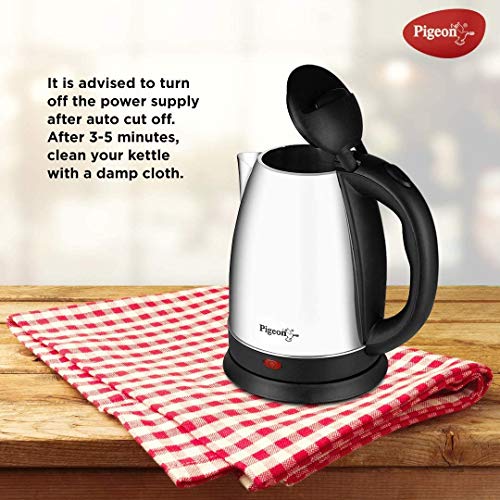 Image of Pigeon by Stovektraft Hot Stainless Steel Electric Kettle, 1.8 Litre, with 1300 Watt, boiler for Water, milk, tea, coffee, instant noodles, soup etc (Silver)