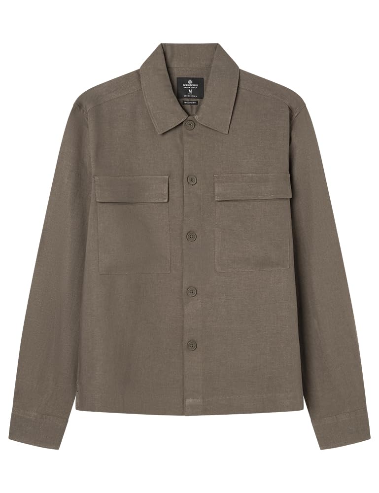 SPRINGFIELD Overshirt Linen Brown Shirt Man, Brown Mole, S