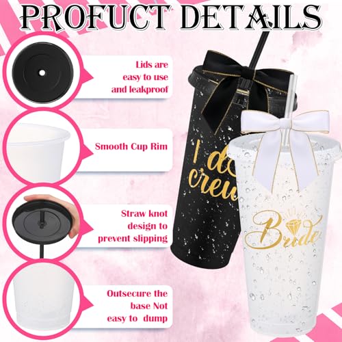 24oz Bridesmaid Plastic Tumbler with Straw Lid and Bow, Black, 12 Pcs by Barydat - Used condition - Image 3
