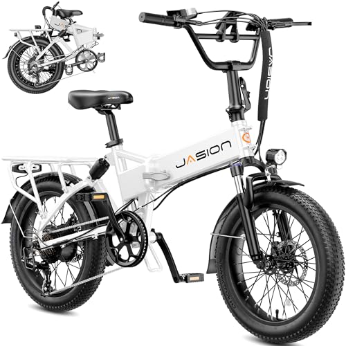 Jasion EB7 20" Foldable Electric Bike Fat Tire for Adults, 1200W Peak, 48V Removable UL-Certified Battery, 28MPH 55 Mi Range Commuter Electric Bike with Dual Suspension for City,Beach,Snow,Mountain