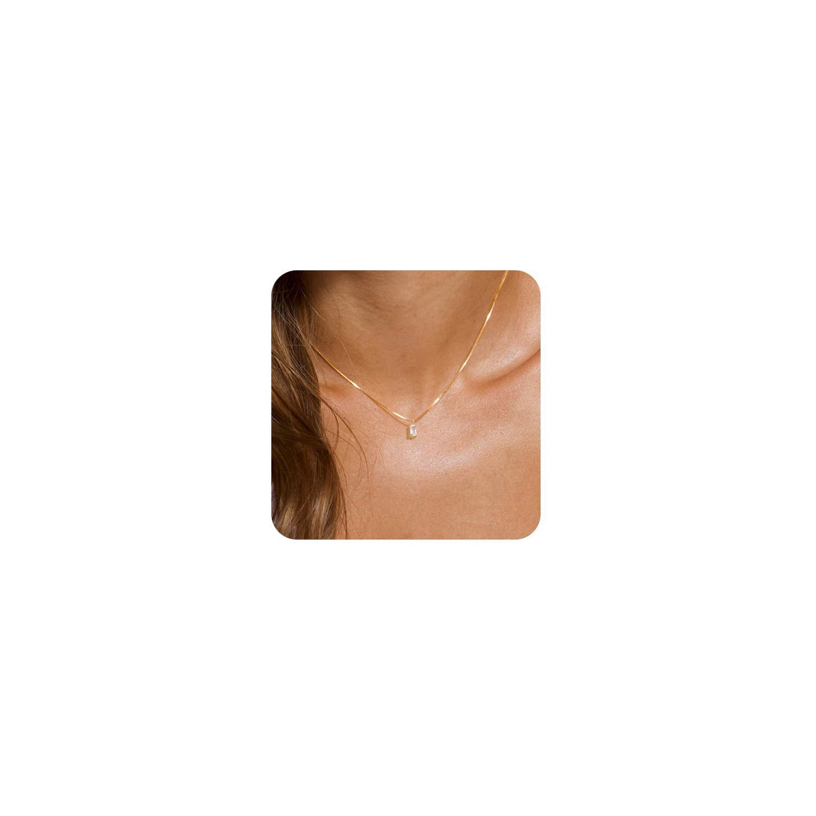 ZHESHY Diamond Necklaces for Women Trendy 14K Gold Plated Emerald Birthstone Necklace for Women Dainty Gold Necklace Blue Green Cubic Zirconia Pendant Necklace Jewelry Birthday Gif image 1