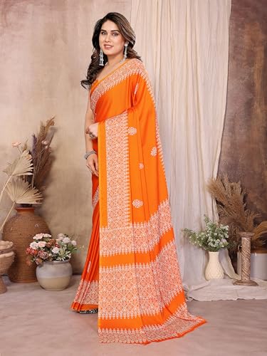 Image of Amazon Brand - Tavasya Womens Blocked Printed Daily Wear Chiffon Georgette Saree With Blouse With Blouse