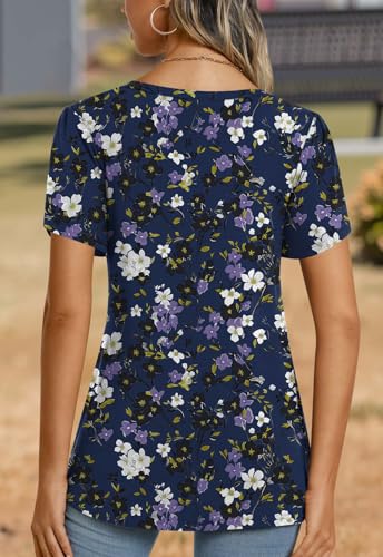 Image of CATHY 2026 Women Tops Summer Short Sleeve Tunic V Neck T-Shirts Loose Casual Floral Blouse S-4XL