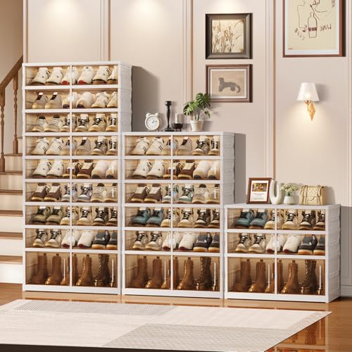Image of CIMLORD 6-Tier Foldable Shoe Rack Organizer for Closet, 18 Pairs Collapsible Plastic Shoe Shelf, Large Shoes Cabinet with Door, Clear Stackable Storage Box Easy Assembly White