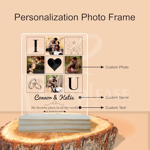 Image of Giftplease Customized Photo And Text Frame With Wooden Stand | Personalised Printed Photo Frame | Gift | Birthday | Anniversary (Transparent, 5MM, 6 * 8 Inches), Tabletop