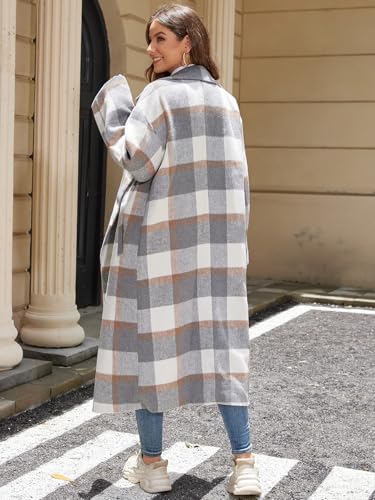 Women's Plaid Wool Coat Shacket Jacket Casual Long Sleeve Laple Button Down Flannel Trench Coats3