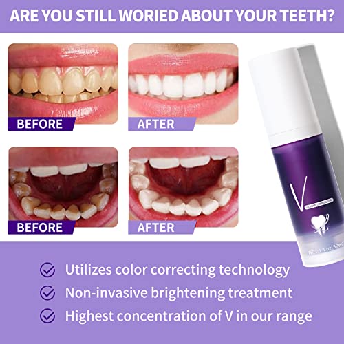 Purple Toothpaste For Teeth Whitening 2 Pack Colour Corrector Toothpaste,Intensive Stain Removal Toothpaste Dental Color Correcting Toothpaste #TOP4