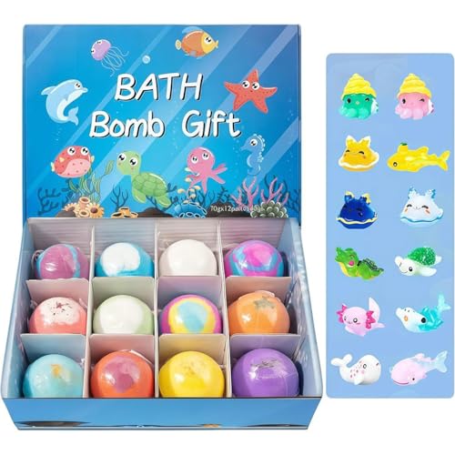 12Stück Bath Bomb Gift Set for Kids, Bath Bombs for Kids with Surprise Inside, Natrual und organische Blase Bad Bomben,Badekugeln,Badezusatz Kinder, Geschenk für Kinder,Geschenke für Frauen,Schaumbad